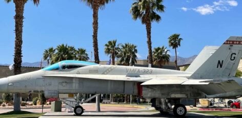 Fighter jet in front of Palm Springs air museum